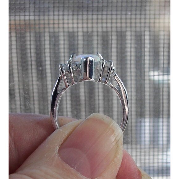 925 STERLING SILVER Marquise Lab Created White Fire Opal & CZ Ring - Picture 7 of 14